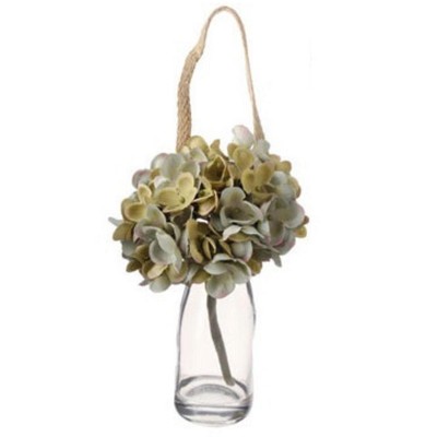  Raz Imports 8.5" Green Hanging Hydrangea with Glass Jar Artificial Spring Stem 