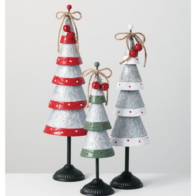 Sullivans Set of 3 Decorative Accent Tree 23.5"H, 21.5"H & 17"H Red & Green