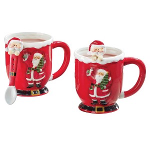 Collections Etc Red Santa Mugs with Spoons - Set of 2 5 X 3.25 X 4 Red - 1 of 2