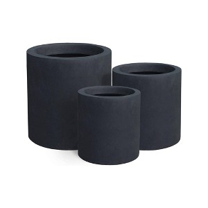 Set of 3 Modern Cylindrical Lightweight Concrete Outdoor Planters Charcoal - Rosemead Home & Garden, Inc. - 1 of 4