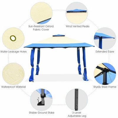 Blue and Beige 13' x 13' Pop-Up Canopy Tent with Steel Frame