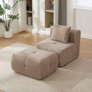 GDFStudio Solen Modern 31" Boneless Upholstered Tufted Accent Chair with Ottoman and Pillow - 1 of 4