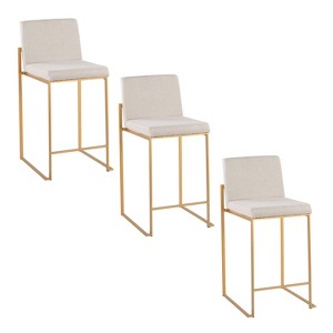 LumiSource Set of 3 Fuji High Back Counter Height Barstools Steel Fabric - 1 of 4