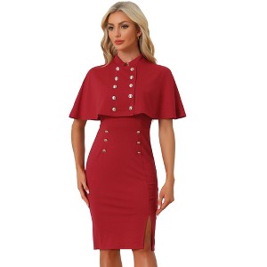 INSPIRE CHIC Women's Elegant Double Breasted Cape Pencil Formal Set Dress - 1 of 4