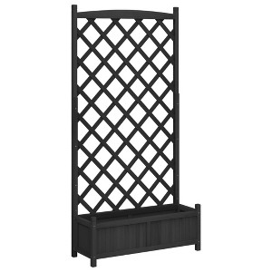 vidaXL Black Solid Fir Wood Planter with Trellis - Raised Garden Bed for Outdoor Plants, Flowers, and Vegetables - 35.4"x13.8"x70.9" - 1 of 4