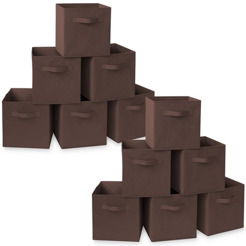 Casafield Set of 12 Collapsible Fabric Storage Cube Bins, Brown - 11 Foldable Cloth Baskets for Shelves and Cubby Organizers