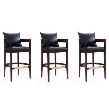Set of 3 Ritz Upholstered Beech Wood Barstools Black - Manhattan Comfort