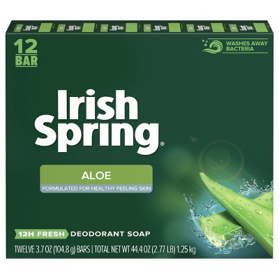 Irish Spring Aloe Vera Bar Soap for Body and Hands - Washes Away Bacteria - 12pk - 3.7oz each