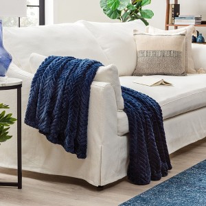 Chanasya Faux Fur Embossed Fuzzy Throw Blanket - 1 of 4