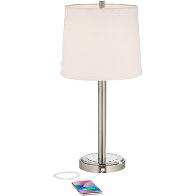 Camile Brushed Nickel Table Lamps with USB and Off-White Drum Shade