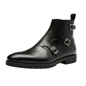 Santimon Men's Ankle Boots Genuine Leather Plain Toe Buckle Monk Strap Classic Chelsea Dress Cowboy Boots - 1 of 4