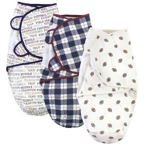 Hudson Baby Infant Boy Quilted Cotton Swaddle Wrap 3pk, Football, 0-3 Months - 1 of 4