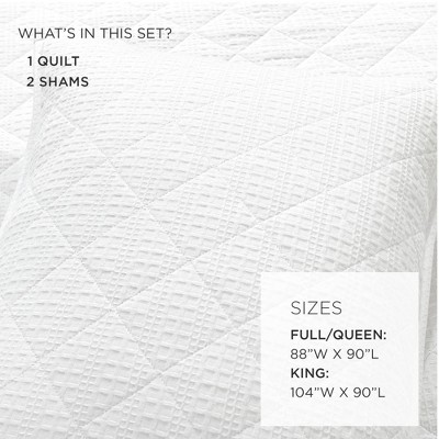 Haniya White Cotton Waffle Weave Full/Queen Quilt Set