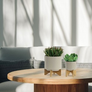 Okak Ceramic Plant Pot with Wooden Stand Elevated Flower Planter for Herbs, Vegetables, Fruits, Indoor/Outdoor, 2 Pack/1 Pack,10 Options - 1 of 4