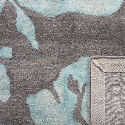 Grey and Turquoise Hand-Tufted Wool Rectangular Area Rug