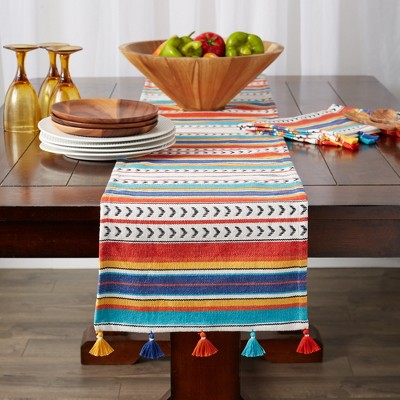 Picante Stripe Cotton Table Runner with Tassels, 13x72