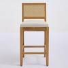 Racxily Set of 2 Solid Wood Bar Stools, Rattan Back with Linen Cushion for Kitchen & Dining Room - 2 of 4