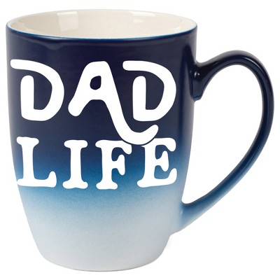 Elanze Designs Dad Life Two Toned Ombre Matte Navy Blue and White 12 ounce Ceramic Stoneware Coffee Cup Mug