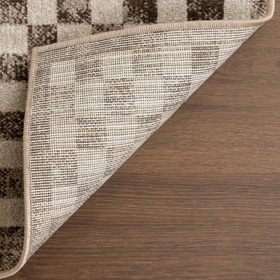 Brown Geometric 4' x 6' Washable Synthetic Area Rug