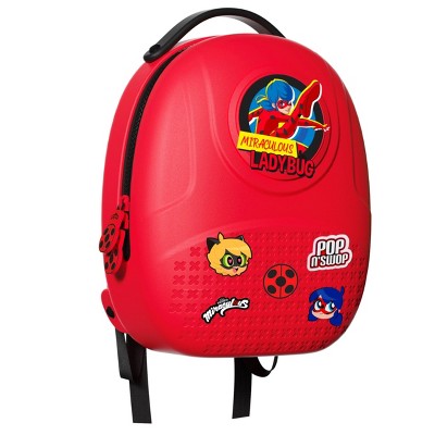 Miraculous Ladybug Pop n' Swop Ladybug Backpack with Handle, 6 Clip-on Badges and Zipper, Lightweight Durable Waterproof Bag with Adjustable Straps