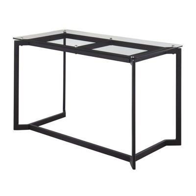 Vynxaria Modern Office Desk - Black Steel Frame, Clear Tempered Glass Top, Sleek Simplistic Design