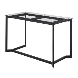 Vynxaria Modern Office Desk - Black Steel Frame, Clear Tempered Glass Top, Sleek Simplistic Design - 1 of 4