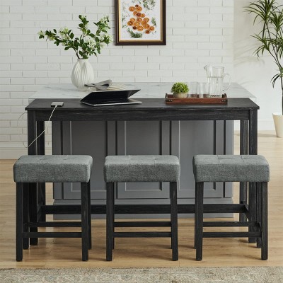 4 Piece 59" Counter Height Bar Table Set with Power Outlet and 3 Upholstered Stools, Dining Table and Chair Set for Kitchen-Maison Boucle