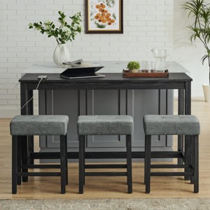 4 Piece 59" Counter Height Bar Table Set with Power Outlet and 3 Upholstered Stools, Dining Table and Chair Set for Kitchen-Maison Boucle - 1 of 4