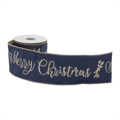 Embroidered Merry Christmas Wired Ribbon 4" x 5 Yds.