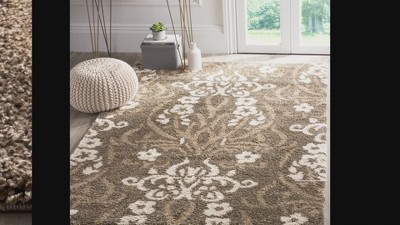 Smoke and Beige Floral Shag Area Rug, 3' 3" x 5' 3"