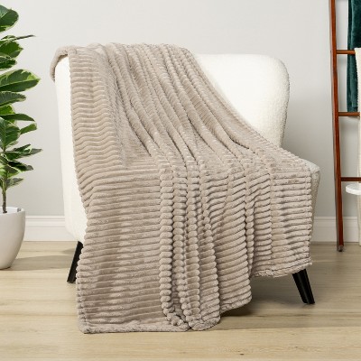 Taupe Ribbed Fleece Reversible Throw Blanket, 50 x 60 Inches