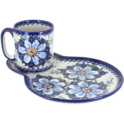 Blue Rose Polish Pottery Daisy Surprise Breakfast Plate with Mug