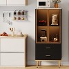 Fluted Storage Cabinet with Glass Door and 2 Drawers, Modern Display Storage Cabinet, Kitchen Pantry with Adjustable Shelves - 3 of 4