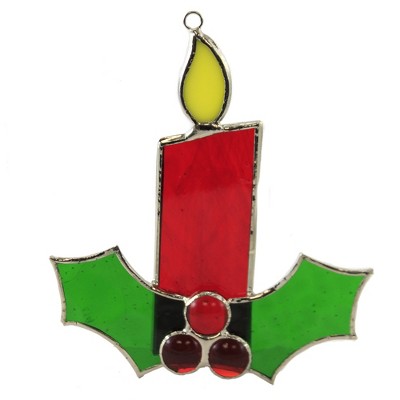 Home & Garden 5.75" Red Candle Suncatcher Hand Crafted Stain Glass Gold Crest Distributing  -  Stained Glass And Suncatchers