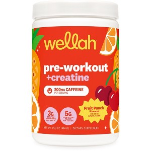 Wellah Pre-Workout + Creatine (30 Servings) Fruit Punch – 200mg Caffeine, 3g Creatine, 5g Citrulline Malate, Energy & Strength Support - 1 of 4