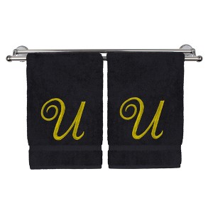 BC BARE COTTON Monogrammed Hand Towel, 100% Turkish Cotton - Set of 2 - Black - Gold Script - 1 of 4