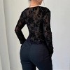 Coolmee Women's Lace Long Sleeve Tops Deep V Neck Bell Sleeve Crop Going Out Top Sheer Slim Fitted T Shirt - 4 of 4