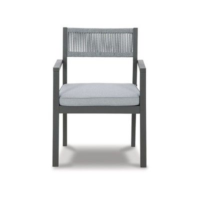Gray Eucalyptus Outdoor Dining Arm Chairs with Cushions