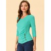 INSPIRE CHIC Women's V Neck 3/4 Sleeves Solid Knitted Buttons Decor Ruched Blouse - 2 of 4