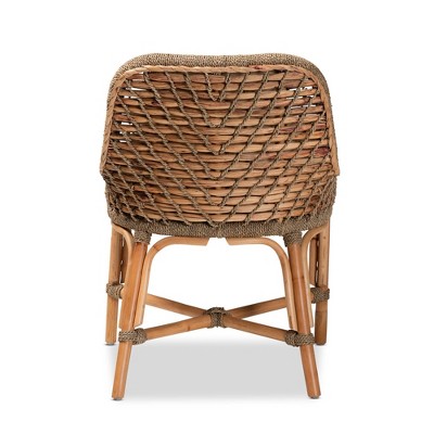 Kyle Natural Rattan and Cane Dining Side Chair with Cushion