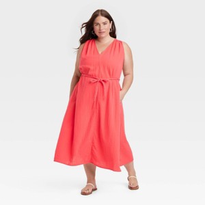 Women's Belted Gauze Midi A-Line Dress - Universal Thread™ - 1 of 3