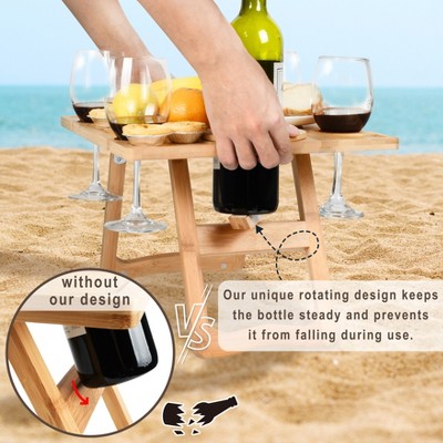 Tirrinia 17" x 12.6" Brown Bamboo Folding Portable Wine Picnic Table