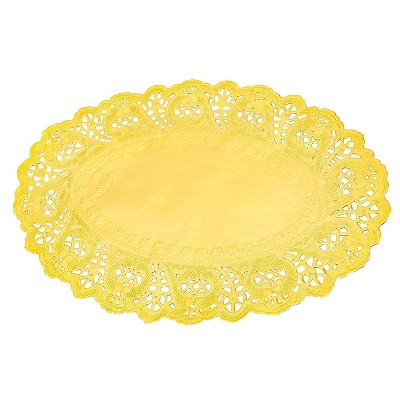 Juvale 100 Piece Gold Disposable Oval Paper Doilies Lace for Art & Craft Pastry Decorations, 7.5 x 10.5 in