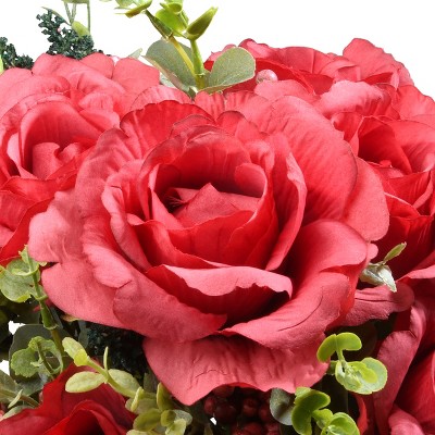 19" Red Artificial Rose Bundle with Green Leaves