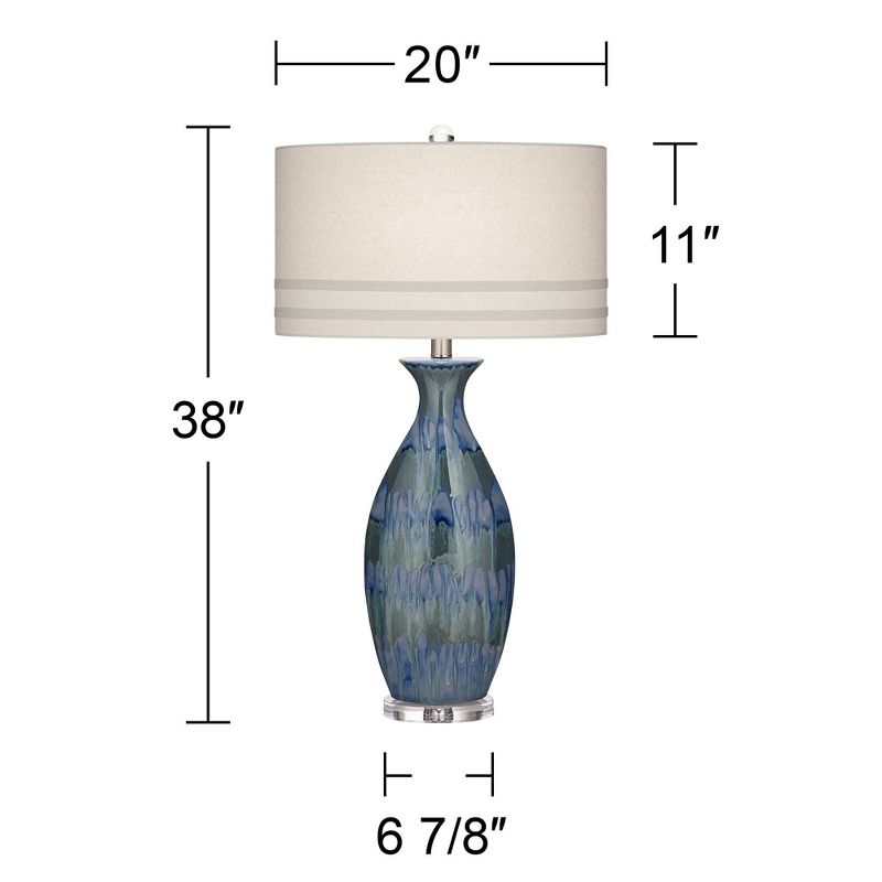 Possini Euro Design Annette Coastal Table Lamp 38" Tall Blue Ceramic Drip Vase with Table Top Dimmer Off White Oval Shade for Bedroom Living Room Home, 4 of 10