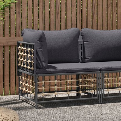 VidaXL Patio Corner Sofa with Dark Gray Cushions Poly Rattan