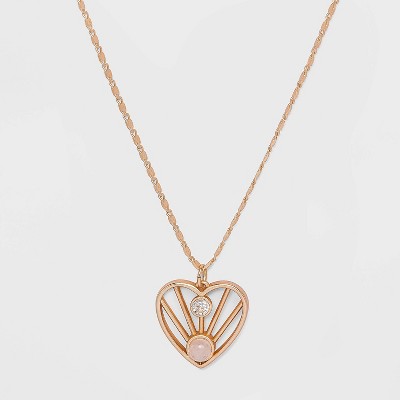 Heart and Cubic Zirconia Necklace - Gold