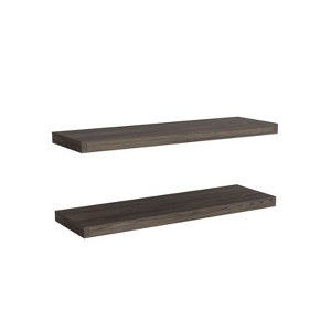 SEVOBAL Utility Storage Shelves Bookshelf Set of 2 Wide Floating Shelves, Modern Wall-Mounted Storage for Living Room, Brown, 32"*11"*4" - 1 of 4