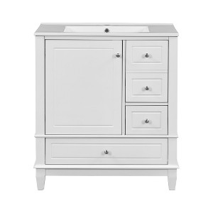 Akoasm 30 in. W Sink Bathroom Vanity Cabinet with One Door and Three Drawers-White - 1 of 4