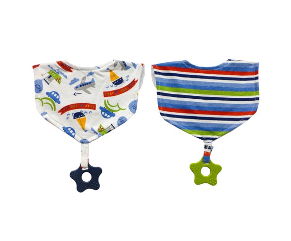 Neat Solutions 2pk Printed Interlock/Knit Terry Baby Bib with Teether Set- Blue